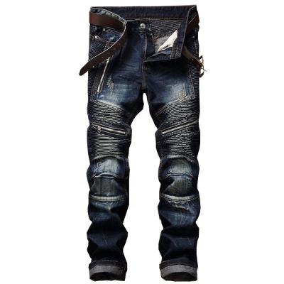 China Viable wholesale custom logo diyed stacked jeans mens cotton deniem biker pants casual regular lattice man for sale