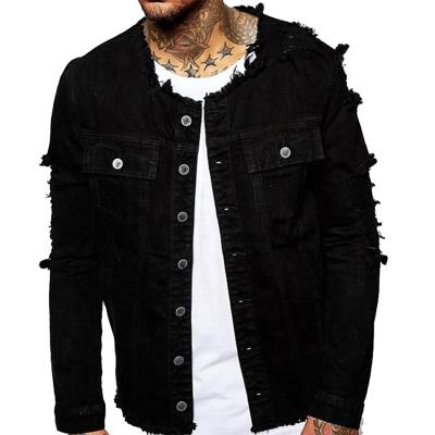 China Wholesale custom high quality destroyed men's denim jacket black tassels breathable jacket homm lattice with logo for sale