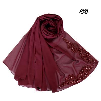 China Outdoor Style Warm Pure Color Pearl Chiffon Long Embroidered Chiffon Exotic National Quality Scarf Long for sale