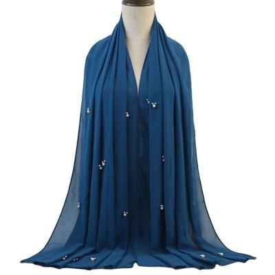 China New Fashion Outdoor Fashion Monochrome Bubble Chiffon Long Beaded Scarf Soft Breathable Scarf Women for sale