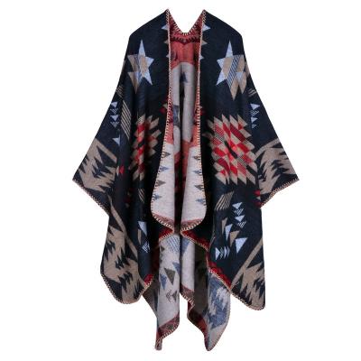 China Cashmere Autumn/Winter Outdoor Cashmere Check Lady Travel Cape In Imi Soft Tation ForeignTtrade European and American National Wind for sale