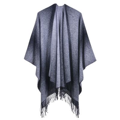 China 2021 Fashion Cashmere Foul-slit Thick Cape Women's Shawl Korean Version Out for sale