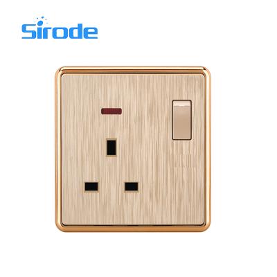 China Easy Installation Sirode Designs British Standard One Eye catching Strip 13A Switched Socket Gold Color Socket Series for sale