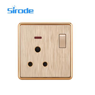 China Sirode Easy Attractive Designs British Standard One Installation High Quality 15A Strip Switched Socket With Gold Color Plug Neon Series for sale