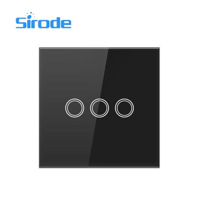 China Easy Installation Sirode 3 Strip Wall WIFI Switch Crystal Glass Wireless Light WIFI Switch Easy APP Remote Control WIFI Switch Black Color for sale