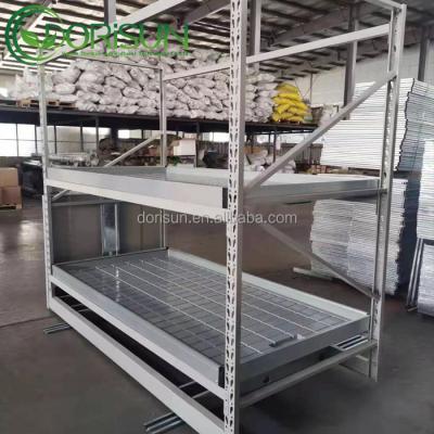 China Agricultural Greenhouse Medicine 4x8 Ebb And Flow Mobile Vertical Grow Stands Hydroponic Greenhouse System Double Stack Rolling Benches for sale