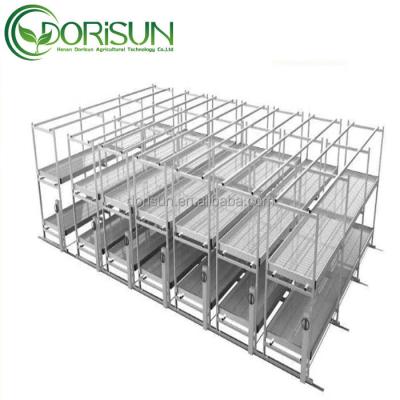 China High Quality Greenhouse Medicine Grow Tray Tables Multilevel Bench Layer Seedling Nursery Vertical Rolling Ebb And Flow Multilevel Rolling Bench for sale