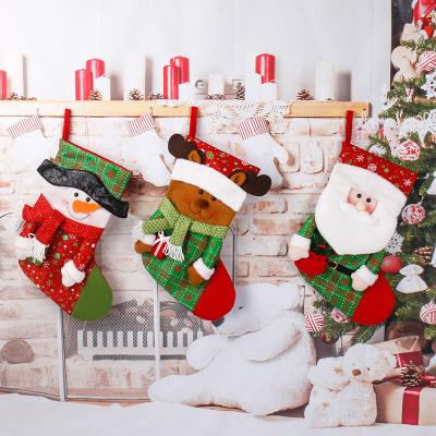 China High Quality Cloth Christmas Decoration Red And Green Snowman Christmas Stocking Socks Custom for sale