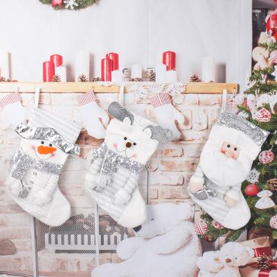 China Cute Cloth Christmas Stocking Santa Wapiti Snowman Reindeer Fireplace Plush 3D Applique Christmas Decoration for sale