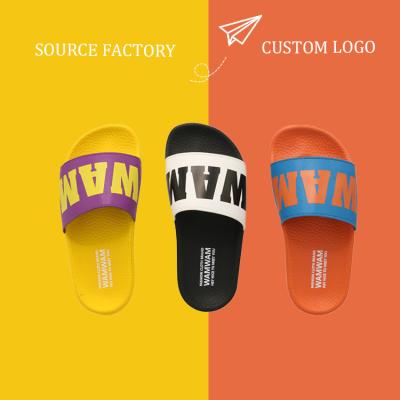 China Wholesale Design Logo Printing Kids Sandals Unisex Upper Rubber Custom Kids Slippers Anti-slippery with printed upper and PU outsole for sale