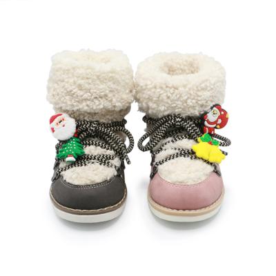 China High Quality Custom Winter Warm Winter Round Fur Fluffy Christmas Girls Boys Shoes Kids Boots for sale