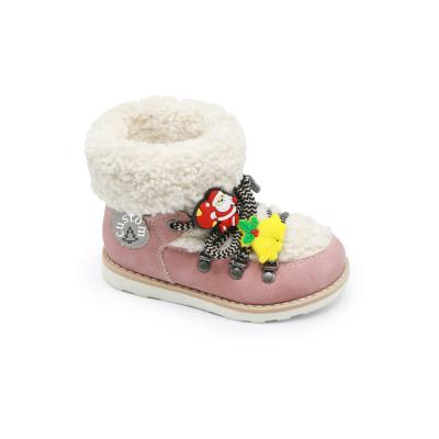 China Custom High Quality Christmas Ornament Round Buckle Lace Factory Cartoon Style Christmas Boots Children's Shoes for sale