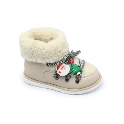 China Custom Round Winter Children's Shoes Soft Plush Baby Walking Shoes Christmas Gift Girl and Boy Unique Shoes with Santa Claus for sale