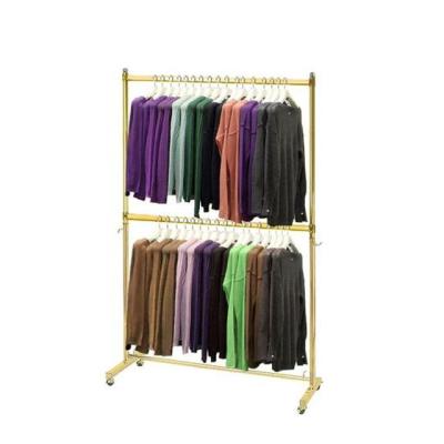 China 18 Years Factory Factory Supermarket Eco-Friendly Retail Store Custom Garment Shelf Clothes Clothing Gold Metal Display Rack for sale