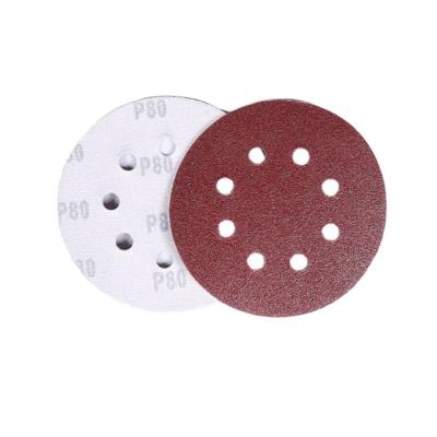 China Aluminum Oxide 5 Inch 125mm Red Garnet Sandpaper Grinding Disc Garnet Sandpaper Maker Round 8 Hole Hook And Loop Sand for sale