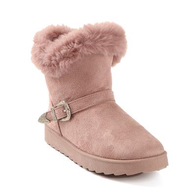 China Women Round Furry Faux Leather Snow Boots Women for sale