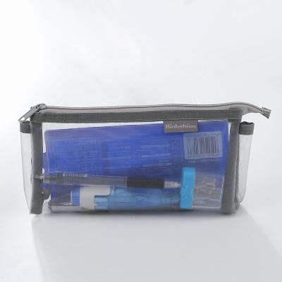 China Schools & High Quality Black Custom Made Office Mesh Transparent Stationery Zipper Pencil Bag For Student for sale