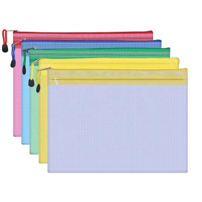 China Free Space A4 B5 A5 Bill Portable Simple Cheap PVC Mesh File Folder With Zipper Custom Lock For Office&School for sale