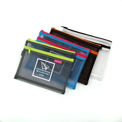 China Schools & Hot Selling Korean Creative Cheap School Offices Zipper Transparent Mesh Pencil Pouches Bag for sale