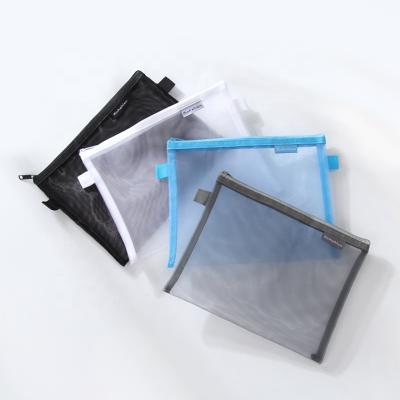 China Custom A4 Recyclable Office Stationery Two Layer Nylon File Zipper Mesh Ducoment Folder Bag for sale