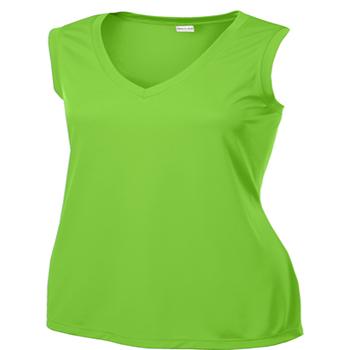 China QUICK DRY ladies lime green 100% polyester cooldry v neck sleeveless tank top for sale