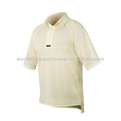 China WWSCR016 Mens 100% Polyester Short Sleeve Beige Cricket Shirt for sale