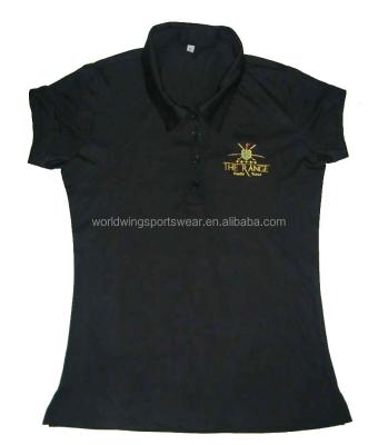 China Black Ladies Polyester Spandex Anti-pilling Embroidered With Side Slits Custom Slim Fit Golf Club Shirt for sale