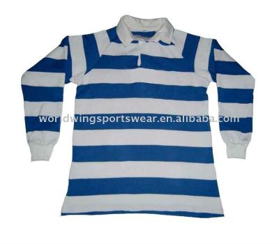 China Antibacterial Rugby Mens Royal And White Striped Long Sleeve Shirt for sale