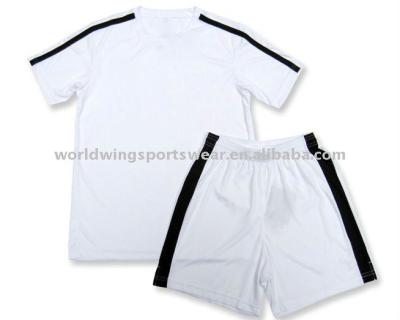 China Cooldry Sets Mens 100% Polyester Plain White With Black Stripes Short Sleeves Soccer Shirt And Shorts for sale