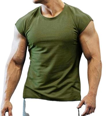 China Anti-wrinkle mens navy coolmax 100% polyester round neck, brown, gray and blue, black, army green no sleeves muscle T-shirt for sale