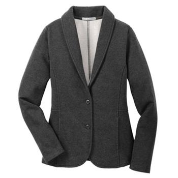 China ladies Anti-wrinkle 60/40 cotton/poly shawl collar front and back seam 2 button closure front side panels back duct fleece blazer for sale