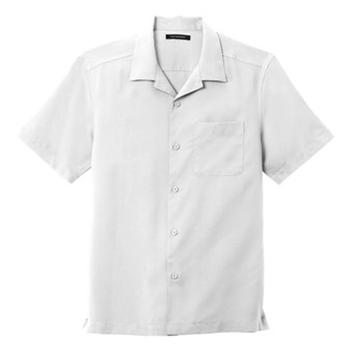 China White 100% Polyester Anti-pilling Men's Stain Release Camp Collar Styling Chest Pocket Left Side Vents Short Sleeve Performance Staff Shirt for sale