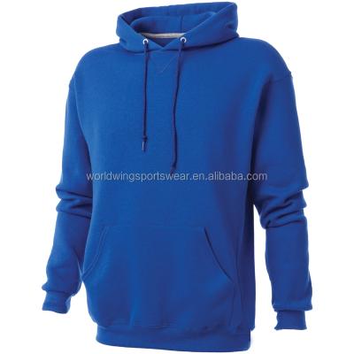 China Anti-pilling plain royal blue customized unisex with kangaroo pocket on the front with rib cuffs leisure pullover knitted hoodie for sale