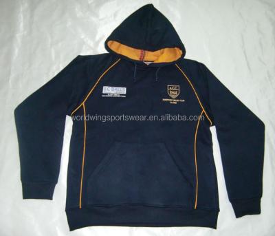 China Anti-pilling Mens 35% Polyester 65% Cotton Fleece Navy Blue With Amber Piping Embroidered Sports Hoodie for sale