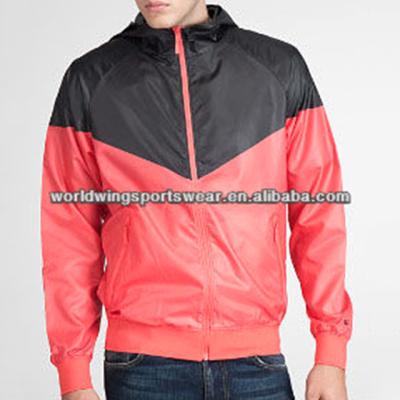 China Mens Breathable 100% Polyester Ripstop Red With Black Panels Wind Jacket for sale