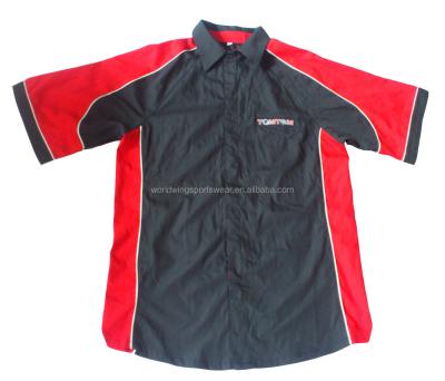 China Shirts & Tops Mens Custom 65% Polyester 35% Cotton Black And Red Panels Embroidered Mechanic Work Shirt for sale