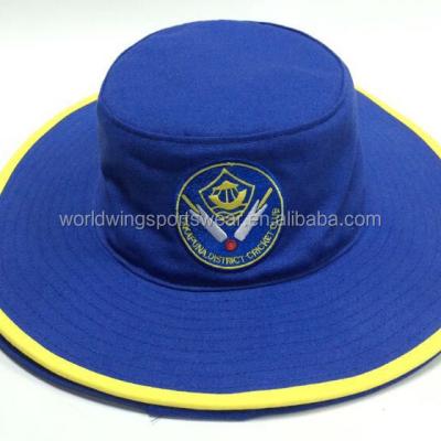 China JOINT custom cotton canvas embroidered royal blue with yellow brim and white brim headband cricket hat for sale