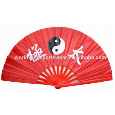 China BAMBOO thick mercery soft elegent environmental protection with plasticTaiji fixed sturdy and durable Kungfu red fan for sale