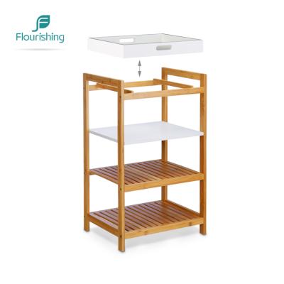 China Multifunctional 4 Tier Floor Unit Bathroom Shelving Natural Bamboo Display Stand Sustainable Storage Bamboo Tower Cabinet for sale