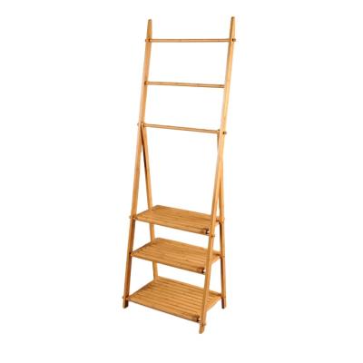 China Wholesale Standing Storage Ladder Solid Bamboo Towel Rack Environmental Friendly True for sale