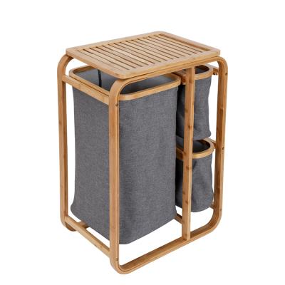 China Minimalist Multi Functional Bamboo Linen Laundry Basket With 3 Compartment for sale