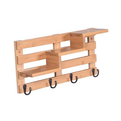 China New Arrival Heavy Duty Bamboo Shelves For Wall With 4 Metal Double Hooks Wall Hat Rack For Hallways Living Room Kitchen Mudroom Offices for sale