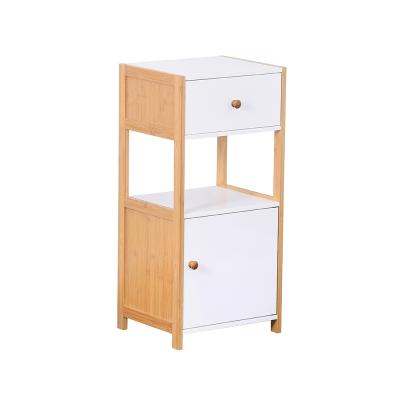 China New Bamboo Storage Cabinets Bathroom Cabinet With 3 Tier , Free Standing Storage Cabinet Furniture for sale