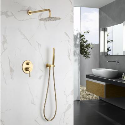 China With Gold Shower Faucets Gold Bathroom Rain Shower Head Wall Mounted Square Concealed Shower Faucet Mixer Set for sale