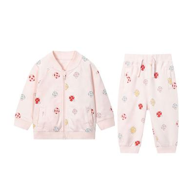 China Light Pink Gabby Loop Girl's Casual Clothing Sets All Over Print Soft Girl Mushroom Jogging Costume Kids Set for sale