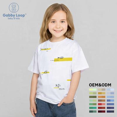 China Gabby Loop Kids Boys Breathable Tees High Quality Printing T-shirt For Children With Cartoons Fish Pure White for sale