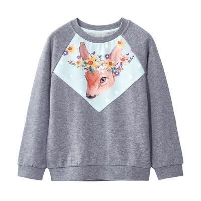 China Gabby Loop Kids Pullover Jacket Breathable Full Print Deer Gray Girl Clothing Solid Cartoon 6 to 14 Years for sale