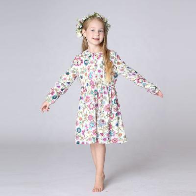 China Gabby Loop Kids Soft Spring Breathable Long Sleeve Boutique Dress For Kids Flower Print Cotton Striping Kids Dresses For Girls for sale