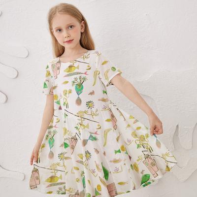 China Gabby Loop Kids Breathable 2022 Summer Girls Fashion Floral Print Lovely Cotton Girl Dress Vintage Kids Costume Girls Dress for sale