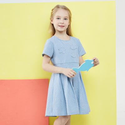 China Gabby Loop Kids Anti-Static 2021 Summer Plaid Blue Girls Dress Children With Zipper Kid Summer Nylon Dress for sale